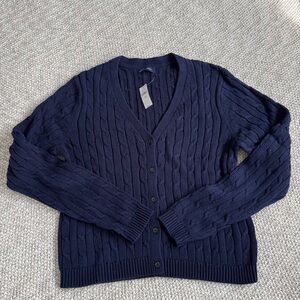 Gap Navy Cable-Knit V-Neck Cotton Cardigan Sweater Size Large Tall